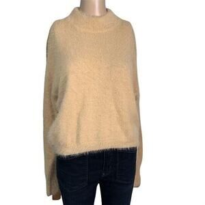 Sun and Moon Womens Pullover Sweater Funnel Neck Fuzzy Long Sleeve Knit Beige XS